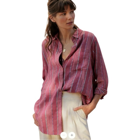 Pilcro Tops - ANTHROPOLGIE PILCRO The Bo Boyfriend Embroidered Button Down Red Top Size Small